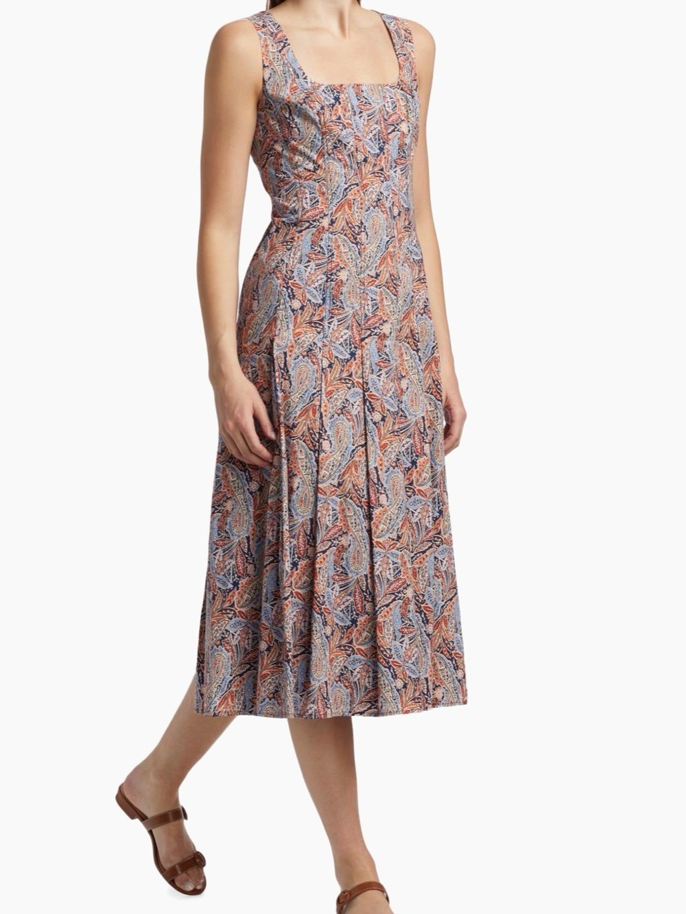 Veronica Beard Coral and Navy Paisley Midi Dress